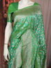 Parrot Green Floral Vine Zari Woven Design Pure Banarasi Silk Saree with Rich Zari Border