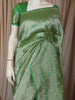 Parrot Green Floral Vine Zari Woven Design Pure Banarasi Silk Saree with Rich Zari Border