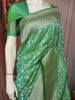 Parrot Green Floral Vine Zari Woven Design Pure Banarasi Silk Saree with Rich Zari Border