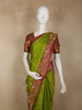 Parrot Green Floral Woven Design Pure Kanchipuram Silk Saree with Contrast Floral Zari Border