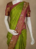 Parrot Green Floral Woven Design Pure Kanchipuram Silk Saree with Contrast Floral Zari Border