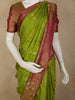 Parrot Green Floral Woven Design Pure Kanchipuram Silk Saree with Contrast Floral Zari Border