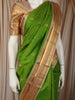 Parrot Green Leaf Butta Zari Woven Design Pure Kanchipuram Silk Saree with Contrast Varisai Pattu Border