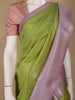 Parrot Green Leaf Design Zari Woven Soft Silk Saree - Diadem