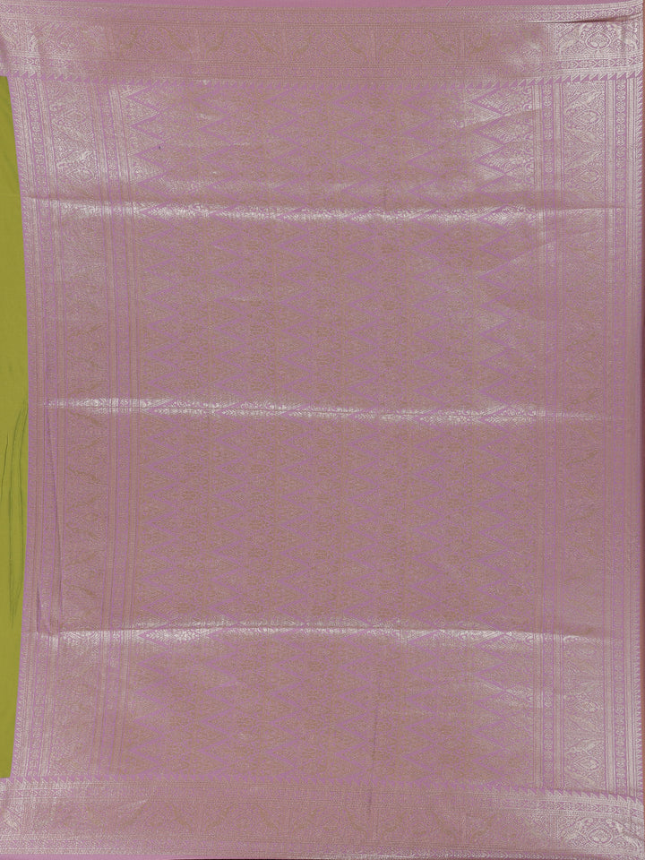 Parrot Green Leaf Design Zari Woven Soft Silk Saree - Diadem