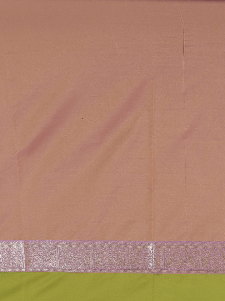 Parrot Green Leaf Design Zari Woven Soft Silk Saree - Diadem