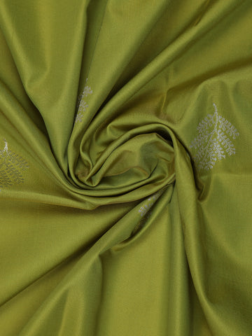 Parrot Green Leaf Design Zari Woven Soft Silk Saree - Diadem