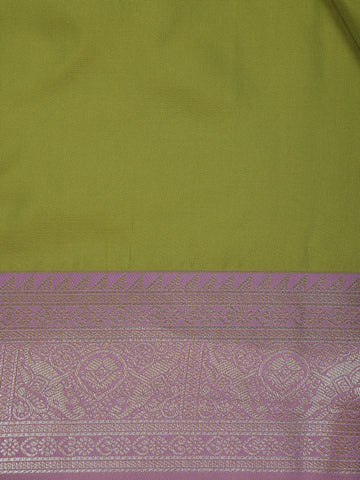 Parrot Green Leaf Design Zari Woven Soft Silk Saree - Diadem