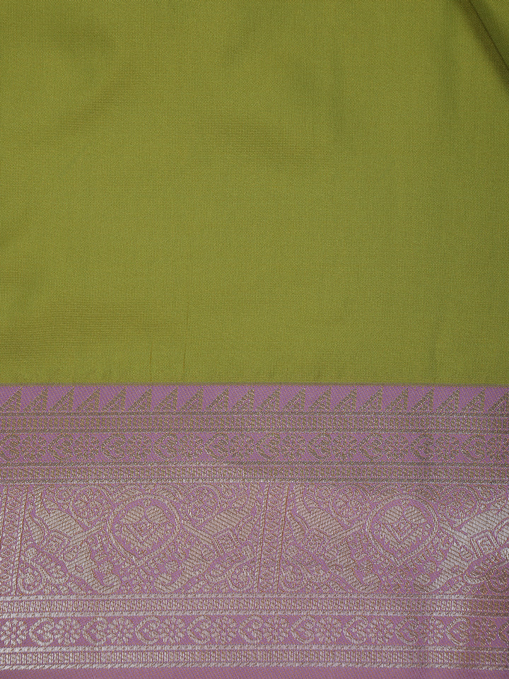 Parrot Green Leaf Design Zari Woven Soft Silk Saree - Diadem