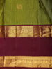 Parrot Green Mini checked and Butta Zari Woven Design Pure Kanchipuram Silk Saree with Contrast  Double Zari Border