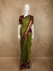 Parrot Green Mini checked and Butta Zari Woven Design Pure Kanchipuram Silk Saree with Contrast  Double Zari Border