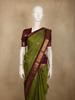 Parrot Green Mini checked and Butta Zari Woven Design Pure Kanchipuram Silk Saree with Contrast  Double Zari Border