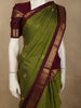Parrot Green Mini checked and Butta Zari Woven Design Pure Kanchipuram Silk Saree with Contrast  Double Zari Border