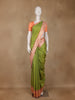 Parrot Green Peacock Motif Woven Soft Silk Saree With Peach Zari Border - Diadem