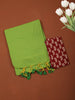 Parrot Green Solid Design Cotton Casual Wear Saree with Kalamkari Blouse
