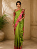 Parrot Green Solid Design Round Motif Zari Border Silk Saree