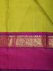 Parrot Green Solid Woven Design Pure Kanchipuram Silk Saree with Contrast Purple Border