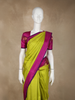 Parrot Green Solid Woven Design Pure Kanchipuram Silk Saree with Contrast Purple Border