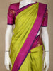 Parrot Green Solid Woven Design Pure Kanchipuram Silk Saree with Contrast Purple Border