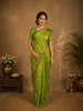 Parrot Green Solid Woven Design Pure Kanchipuram Silk Saree with Temple Zari Border