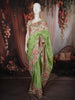 Parrot Green Striped Woven Design Pure Tussar Saree with Floral Border