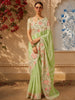 Parrot Green Striped Woven Design Pure Tussar Saree with Floral Border