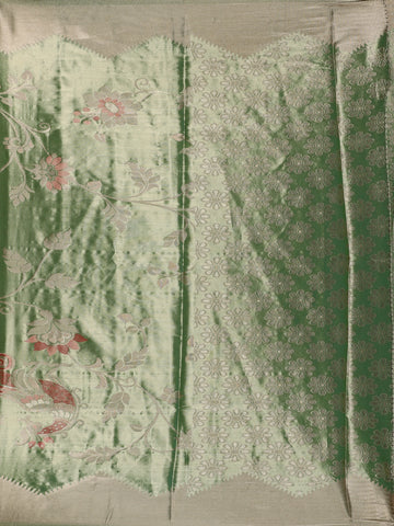 Parrot Green floral Design Tissue Saree - Diadem