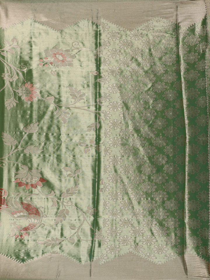 Parrot Green floral Design Tissue Saree - Diadem