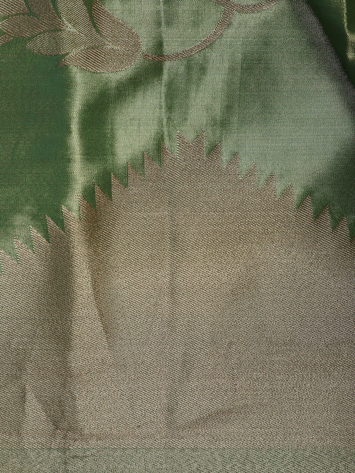 Parrot Green floral Design Tissue Saree - Diadem