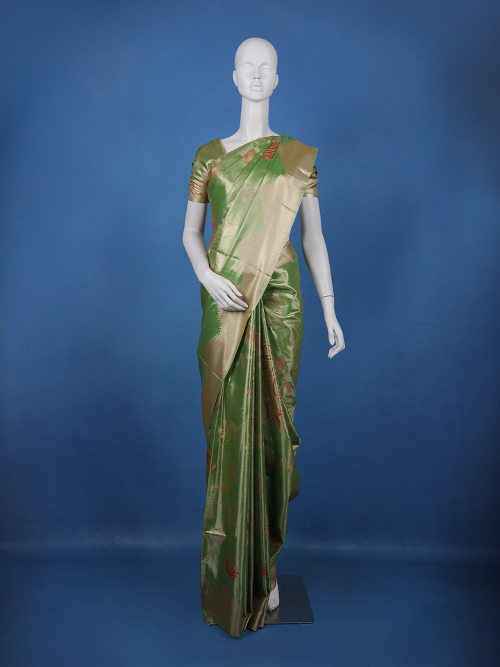 Parrot Green floral Design Tissue Saree - Diadem
