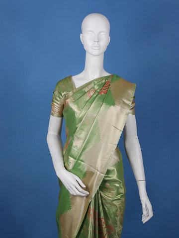 Parrot Green floral Design Tissue Saree - Diadem