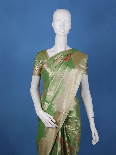 Parrot Green floral Design Tissue Saree - Diadem