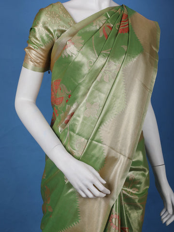 Parrot Green floral Design Tissue Saree - Diadem