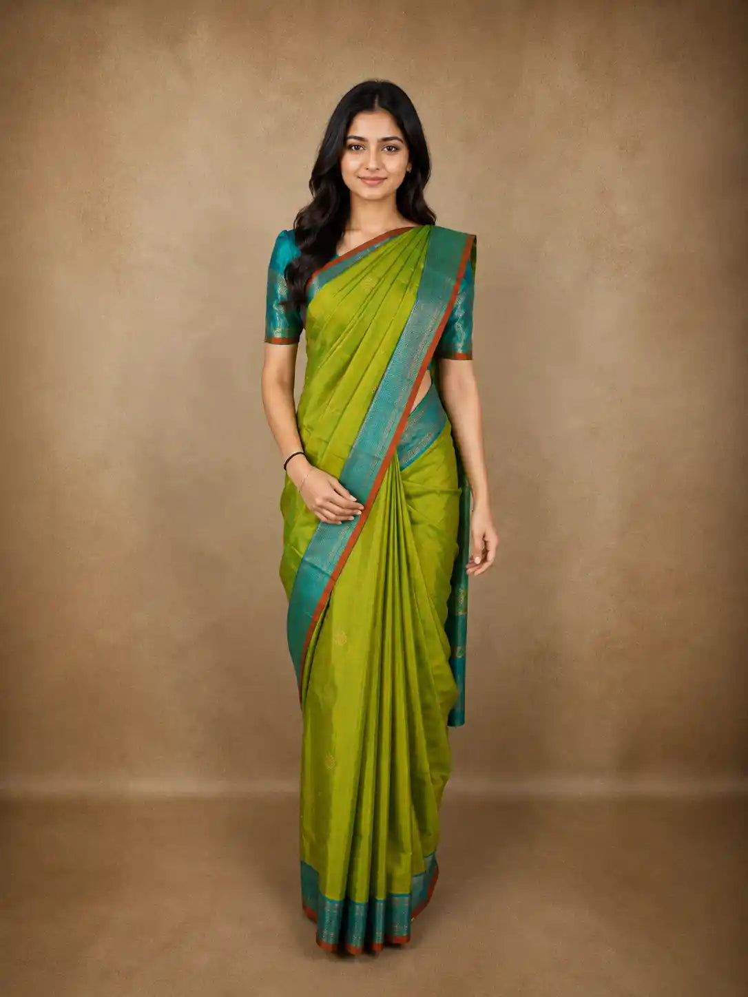 Parrot Green Butta Zari Woven Design Pure Kanchipuram Silk Saree with Zari Border