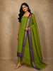 Parrot Green Checked Woven Design Pure Cotton Unstitched Salwar Material with Dupatta