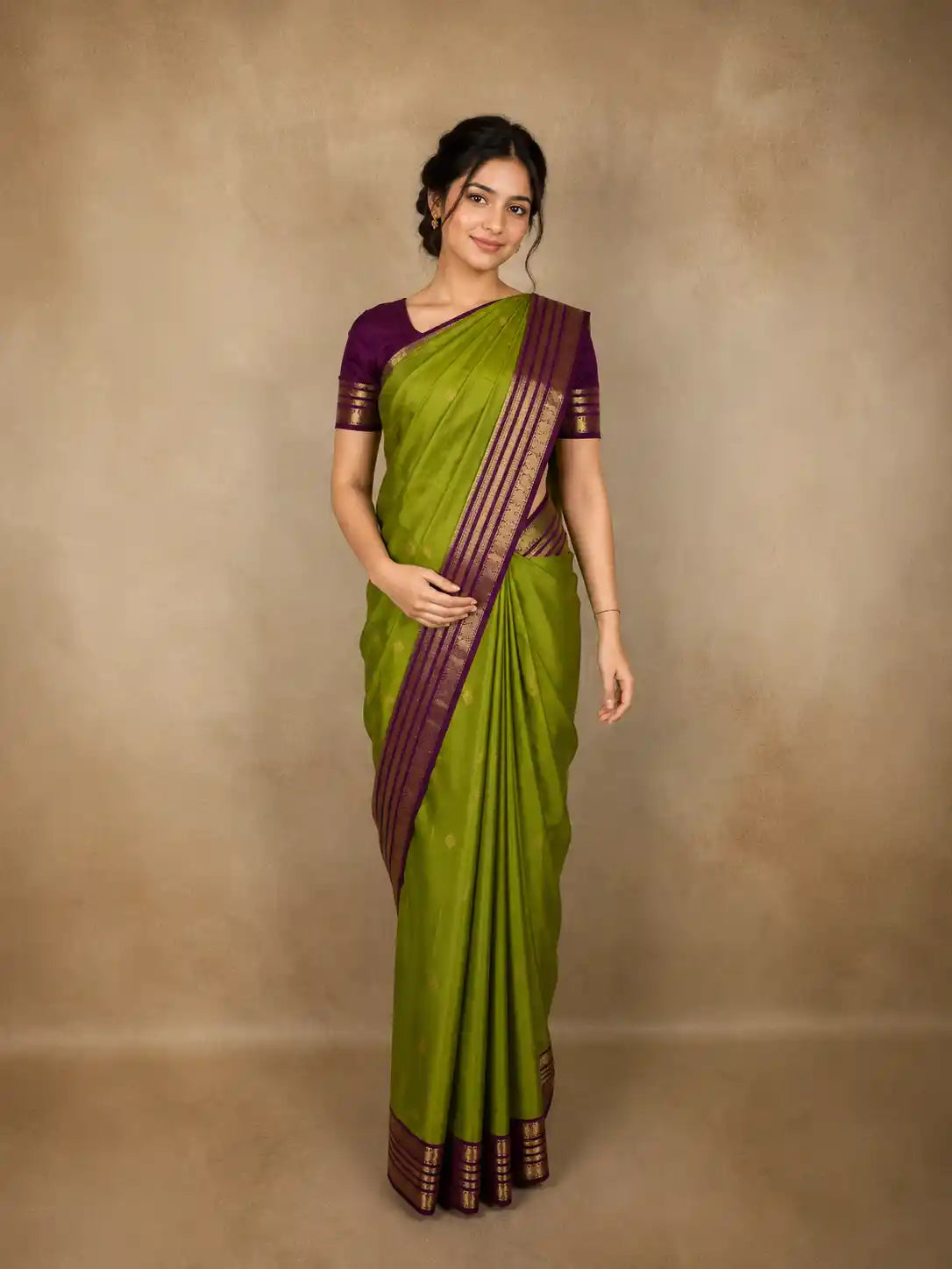 Parrot Green Floral Butta Woven Design Pure Kanchipuram Silk Saree with Contrast Zari Border