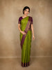 Parrot Green Floral Butta Woven Design Pure Kanchipuram Silk Saree with Contrast Zari Border