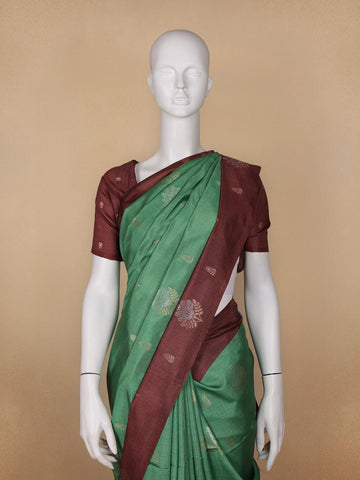 Parrot Green Floral Designed Semi Tussar Saree - Diadem