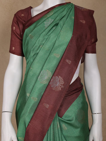 Parrot Green Floral Designed Semi Tussar Saree - Diadem