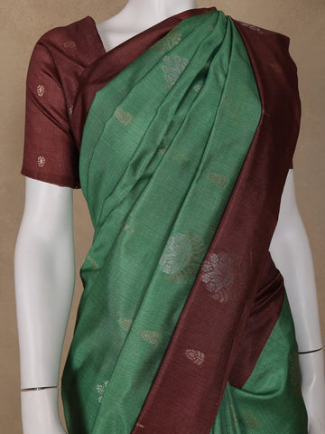 Parrot Green Floral Designed Semi Tussar Saree - Diadem