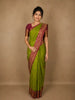 Parrot Green Floral Woven Design Pure Kanchipuram Silk Saree with Contrast Floral Zari Border