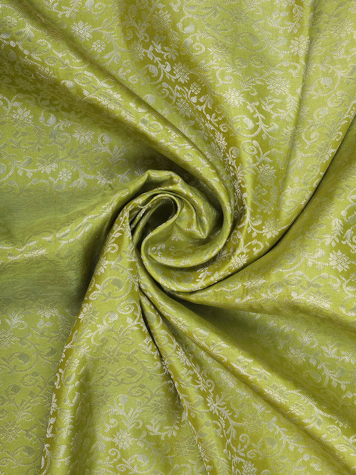 Parrot Green Floral Woven Pure Kanchipuram Silk Saree - Diadem