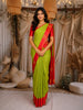Parrot Green Mini Checked Design Pure Kanchipuram Silk Saree
