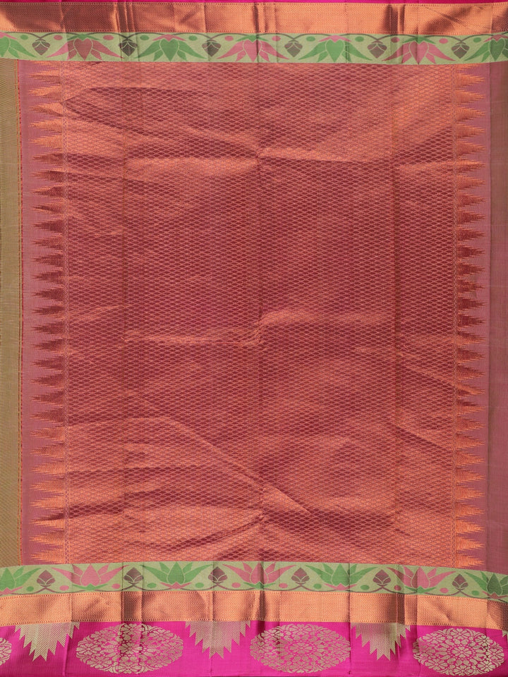 Parrot Green Solid Design Round Motif Zari Border Silk Saree - Diadem