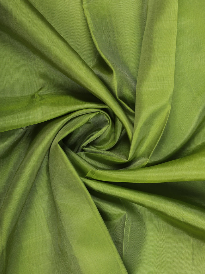 Parrot Green Solid Design Round Motif Zari Border Silk Saree - Diadem