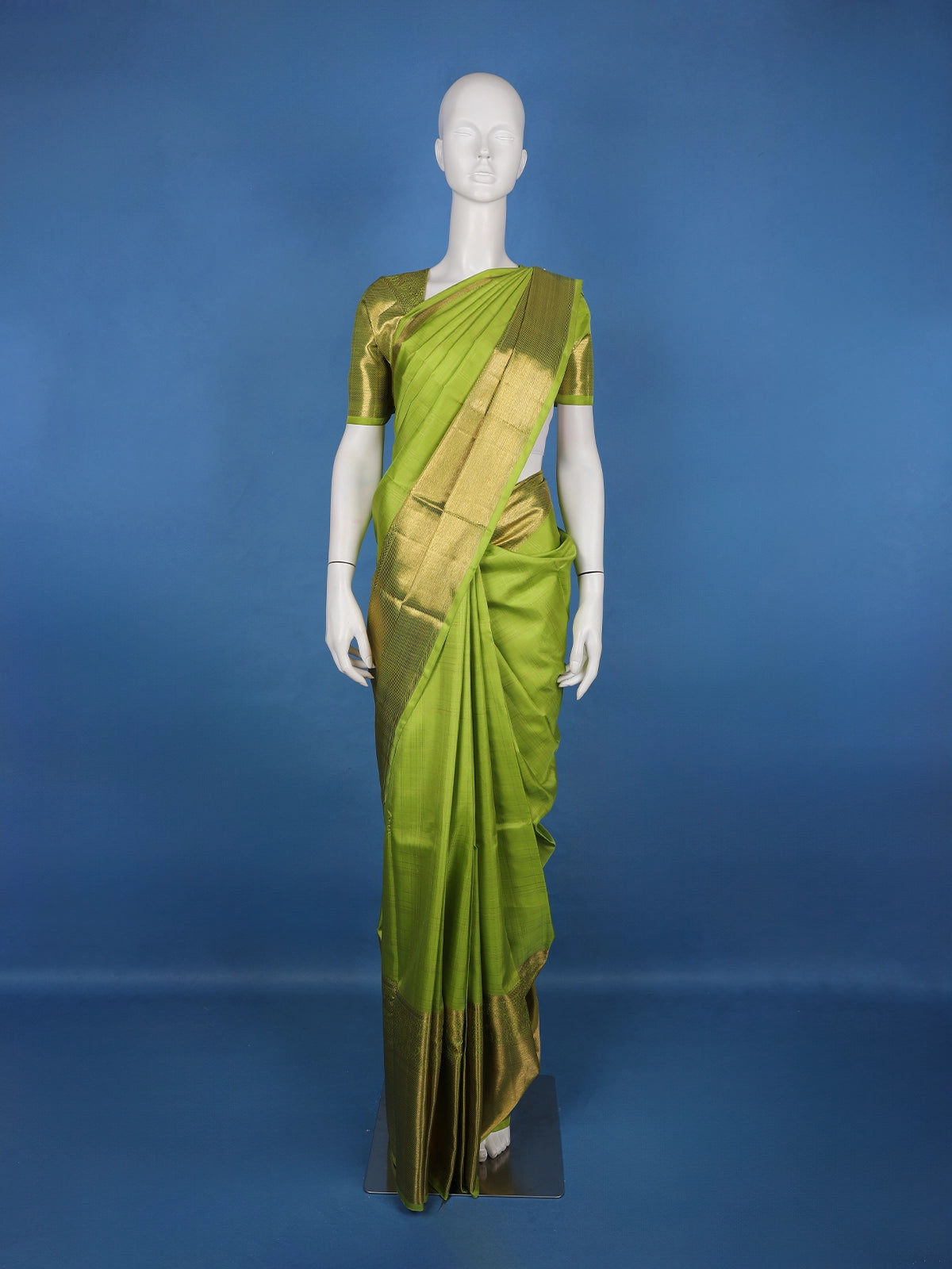 Parrot Green Solid Design Zari Border Silk Saree - Diadem