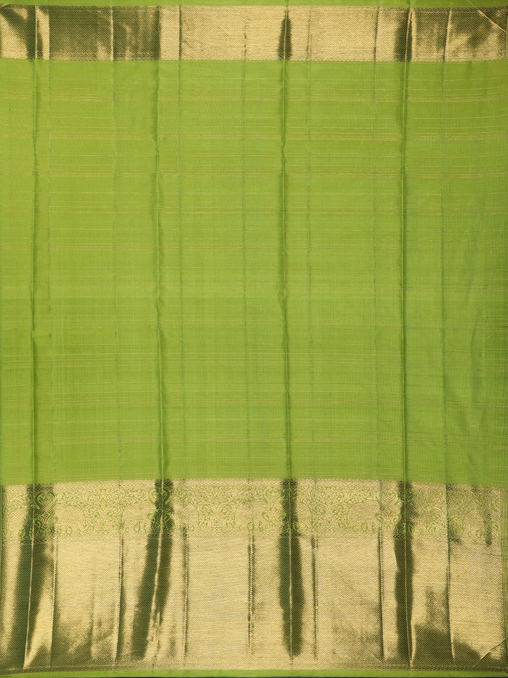 Parrot Green Solid Design Zari Border Silk Saree - Diadem