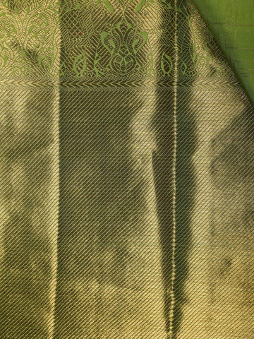 Parrot Green Solid Design Zari Border Silk Saree - Diadem