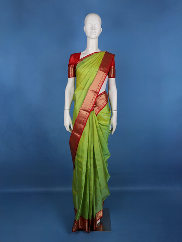 Parrot Green Woven Zari Border Silk Saree - Diadem