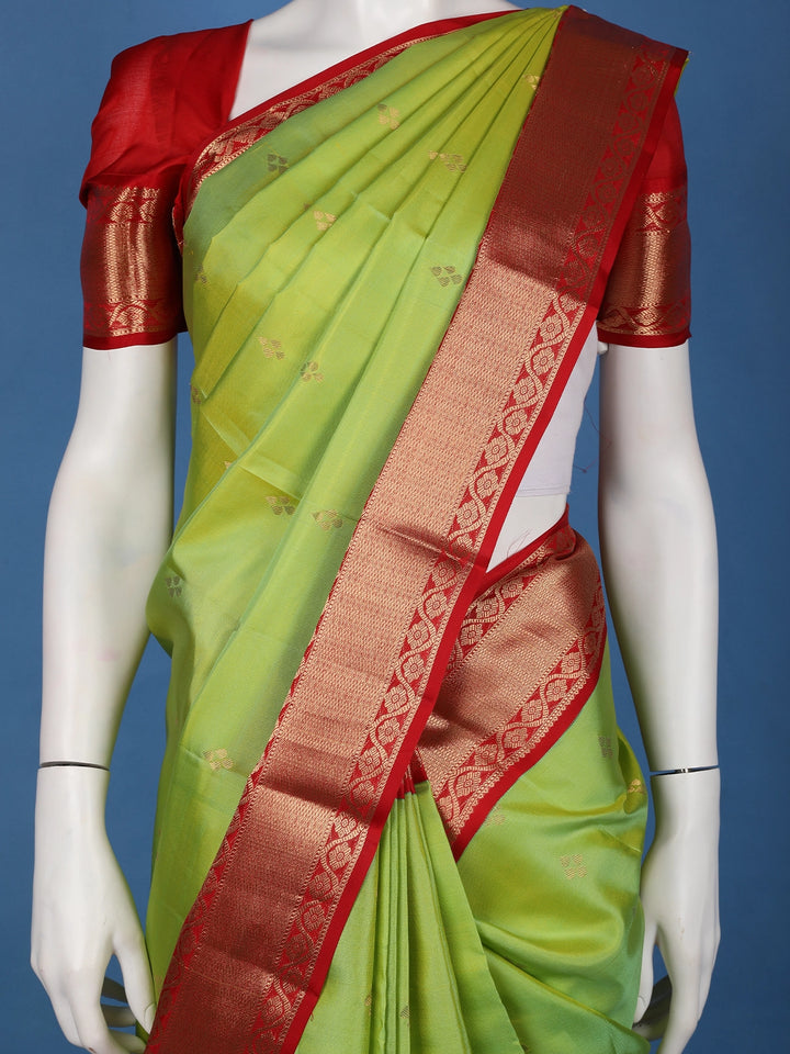 Parrot Green Woven Zari Border Silk Saree - Diadem